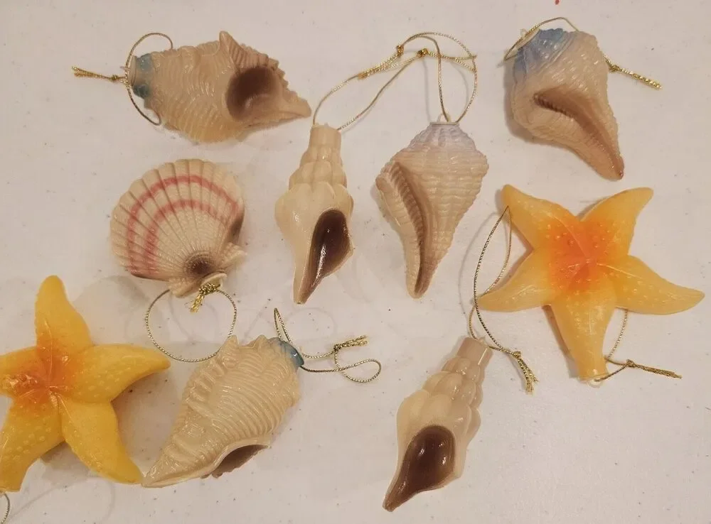 Lot 9 VTG Seashell Star Fish Conch Shell Christmas Ornament Plastic Nautical